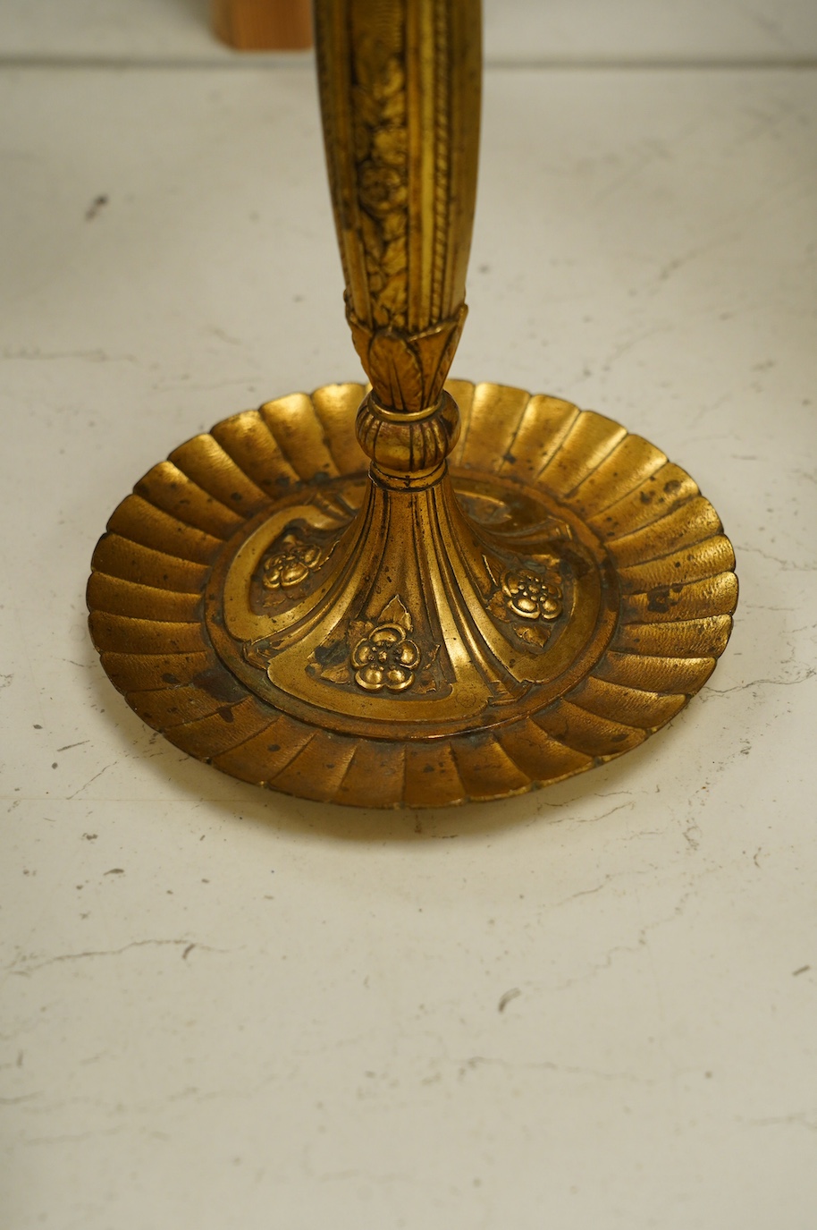 An Art Deco ormolu table lamp base, 59cm high. Condition - fair